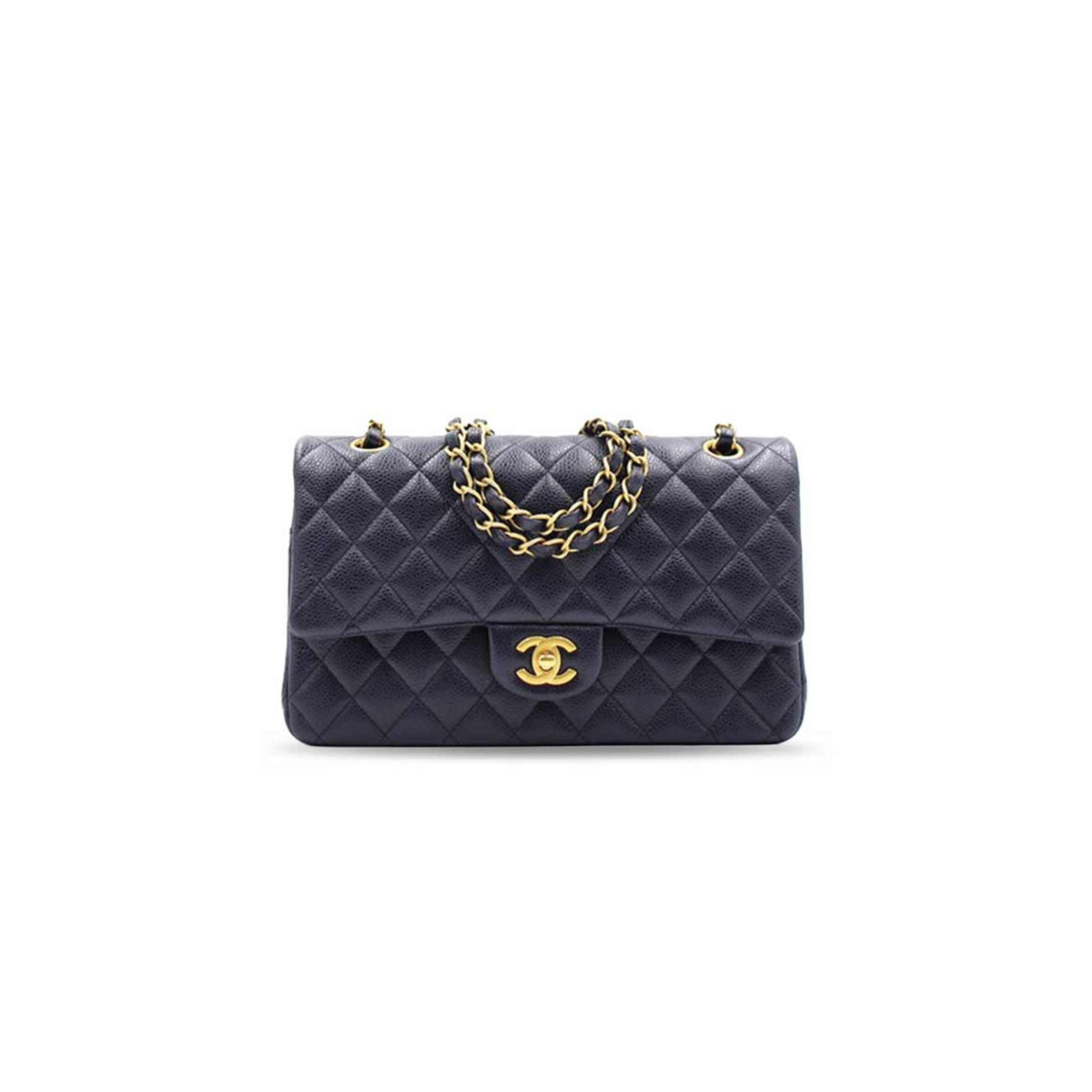 CHANEL MASTER CAVIAR LARGE CLASSIC FLAP GOLD METAL BLUE BAG A01112 (25*16*6cm)